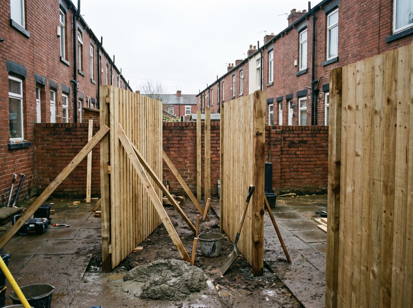 New fence panels being installed in a Manchester back garden (illustrative)