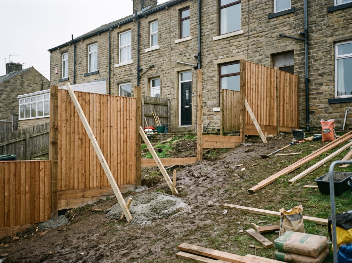 New fence panels being installed in an Oldham back garden (illustrative)